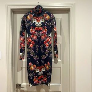 Zara flower midi body cone scuba fabric dress. Size M